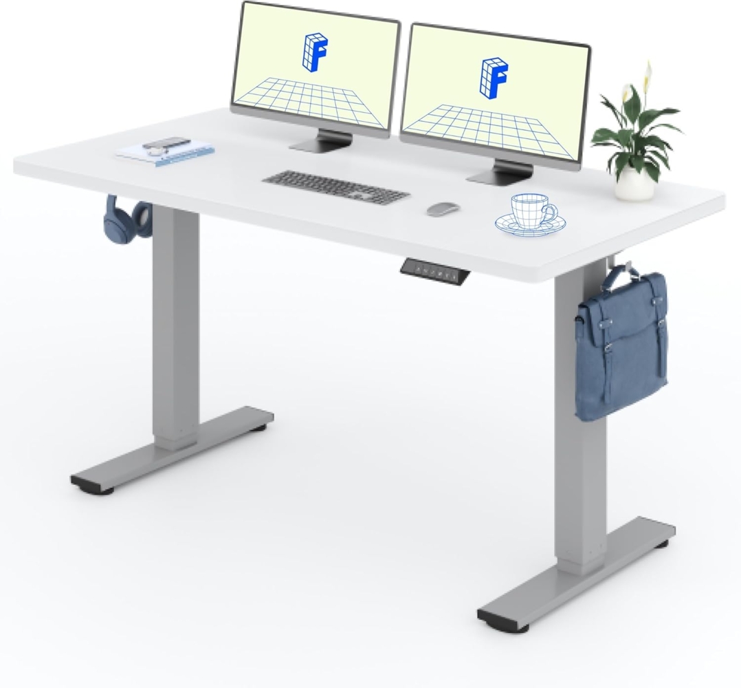 Flexispot EG1 160x80 cm Höhenverstellbarer Schreibtisch Elektrisch 2-Fach-Teleskop mit Tischplatte Sitz- & Stehpult (Weiß, Grau Gestell) Bild 1