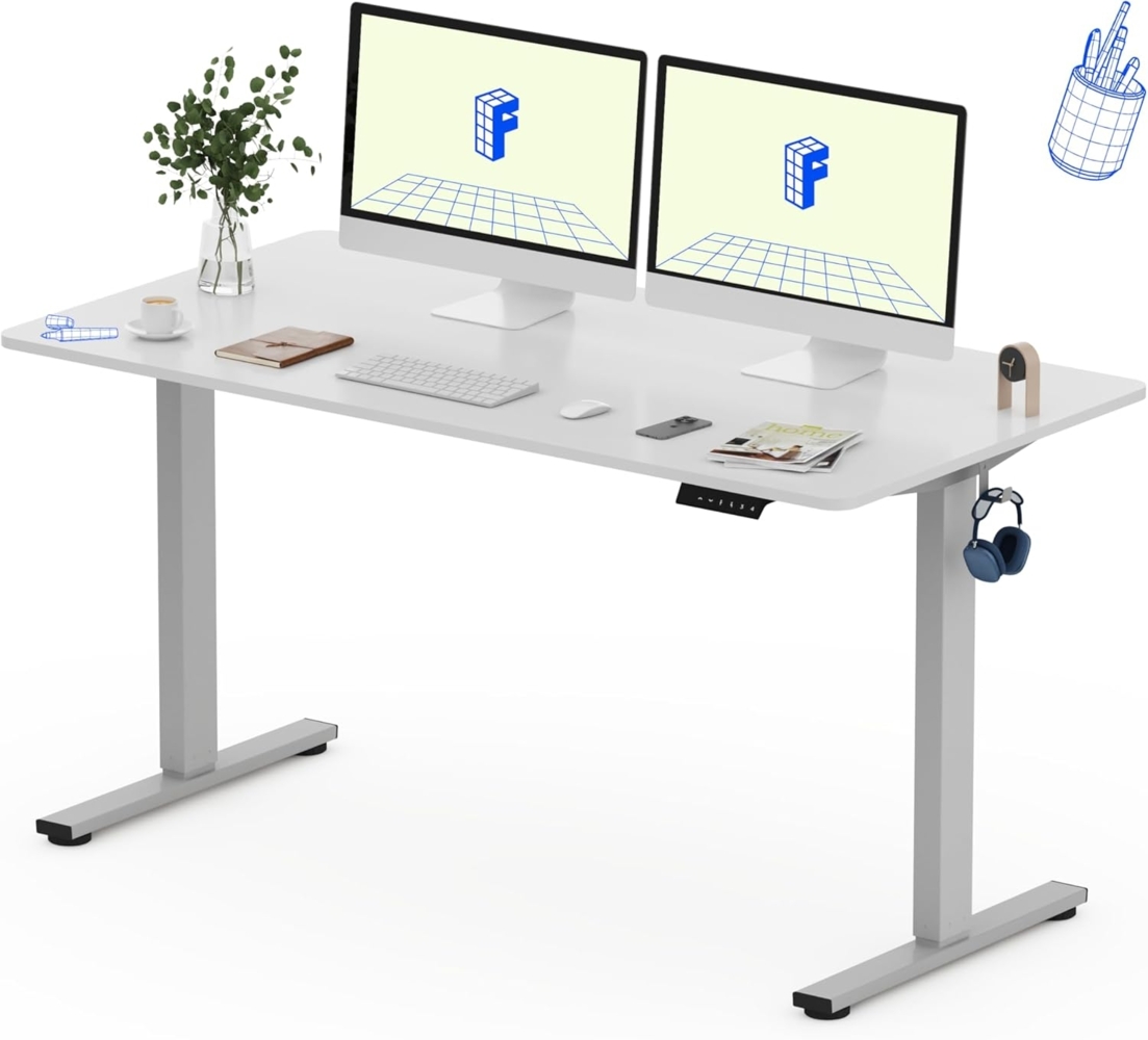 Flexispot EG1 160x80 cm Höhenverstellbarer Schreibtisch Elektrisch 2-Fach-Teleskop mit Tischplatte Sitz- & Stehpult (Weiß, Grau Gestell) Bild 1