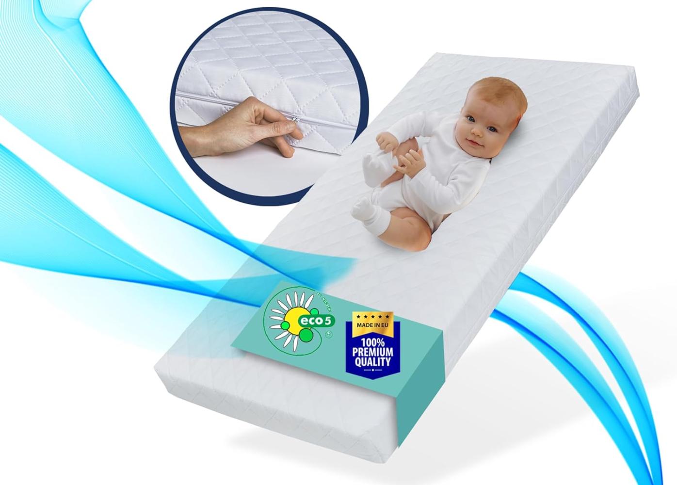 Kids Collective Kindermatratze SMART, Babymatratze 70x140 cm mit abnehmbarem Bezug, waschbar bei 60°C für Babybett oder Gitterbett, 140x70 cm, 6cm hoch, eco5 Zertifiziert Bild 1