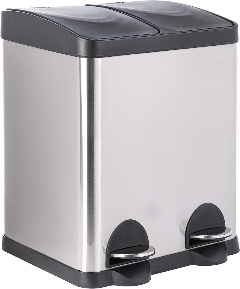 ONVAYA® Doppel Tretmülleimer Leo Edelstahl | 30L Mülltrennsystem für die Küche | Duo Abfalleimer in Silber & schwarz | Müllbehälter 2X 15L Bild 1
