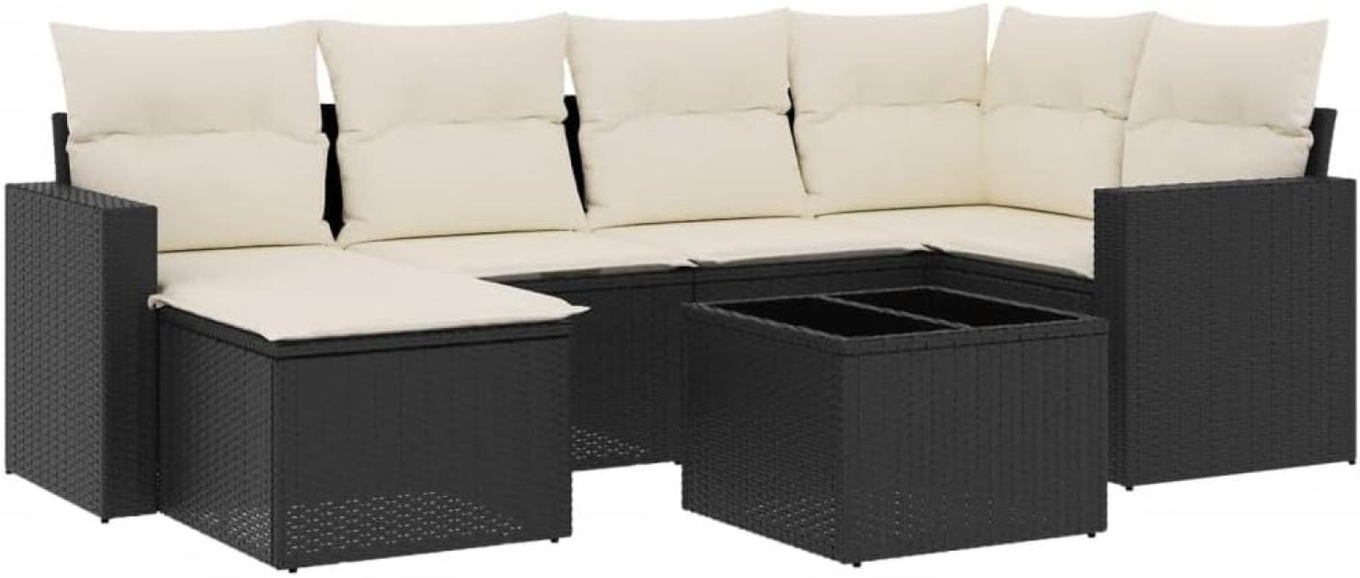 vidaXL 7-tlg. Garten-Sofagarnitur mit Kissen Schwarz Poly Rattan 3251603 Bild 1