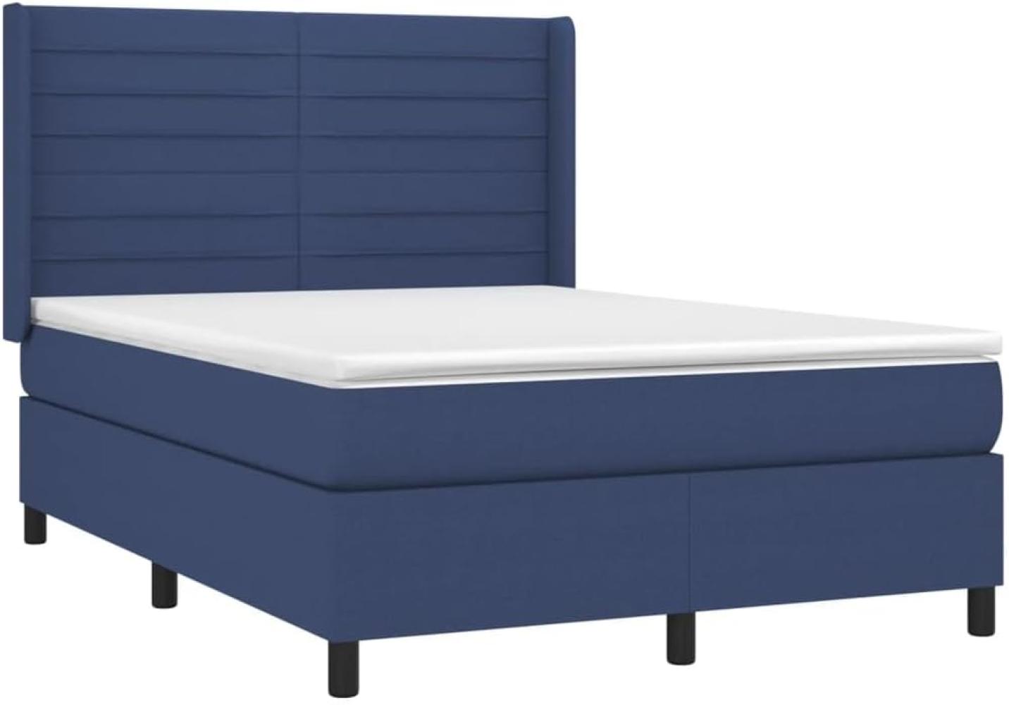 vidaXL Boxspringbett mit Matratze Blau 140x200 cm Stoff 3131519 Bild 1