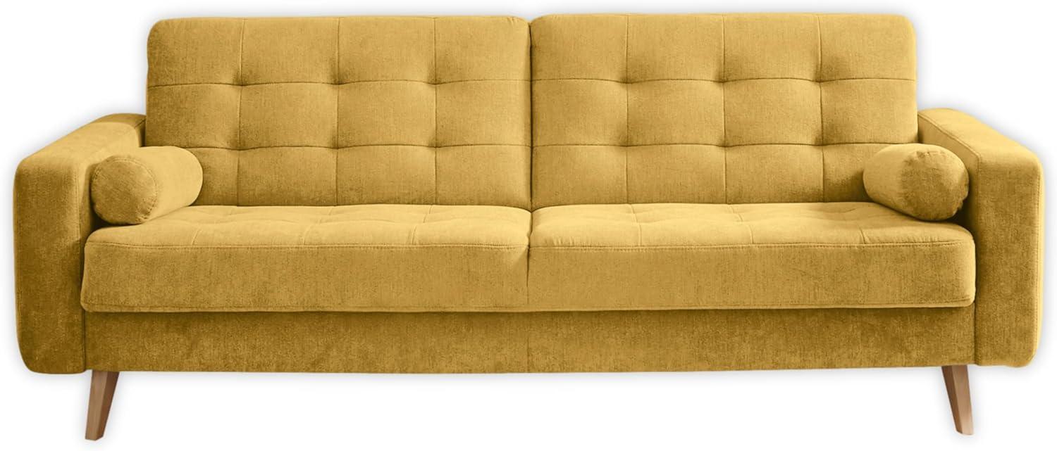 Stella Trading Fjord Bequemes Schlafsofa mit Bettkasten, Stoffbezug Senf - Klappbares Sofa mit Schlaffunktion & Massivholz Füßen - 222 x 86 x 90 cm (B/H/T) Bild 1