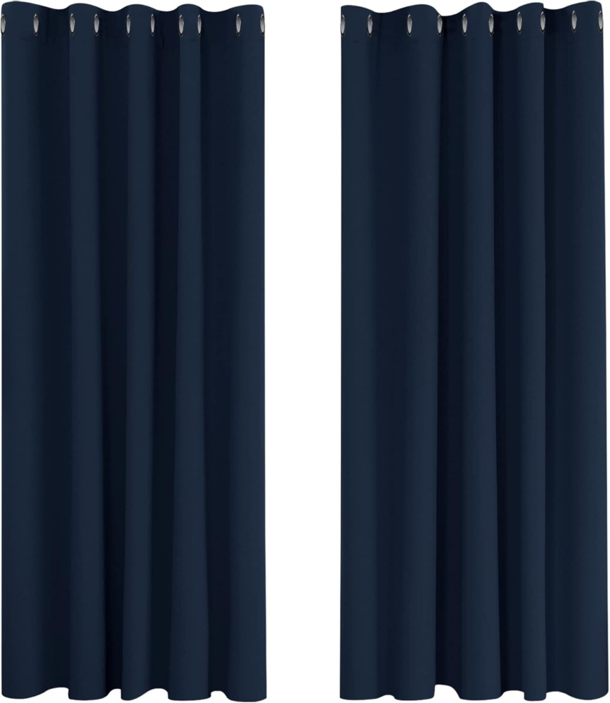 Deconovo Kälteschutzvorhang Blickdicht Verdunkelungsvorhang Kälteschutz Gardinen Kinderzimmer, 183x168 cm(HöhexBreite), Dunkelblau, 2er Set Bild 1