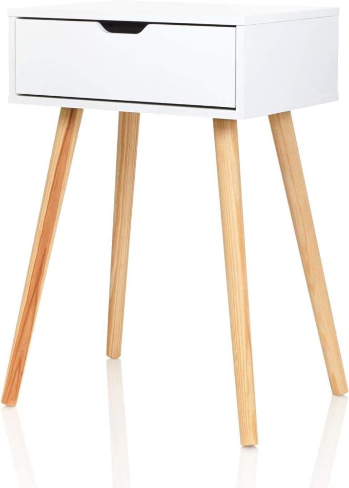 Möbelfreude Doluna Nachtkonsole Tjark Nachttisch mit Schublade | Weiß mit Holzfüßen | 40 x 30 x 60 cm Bild 1