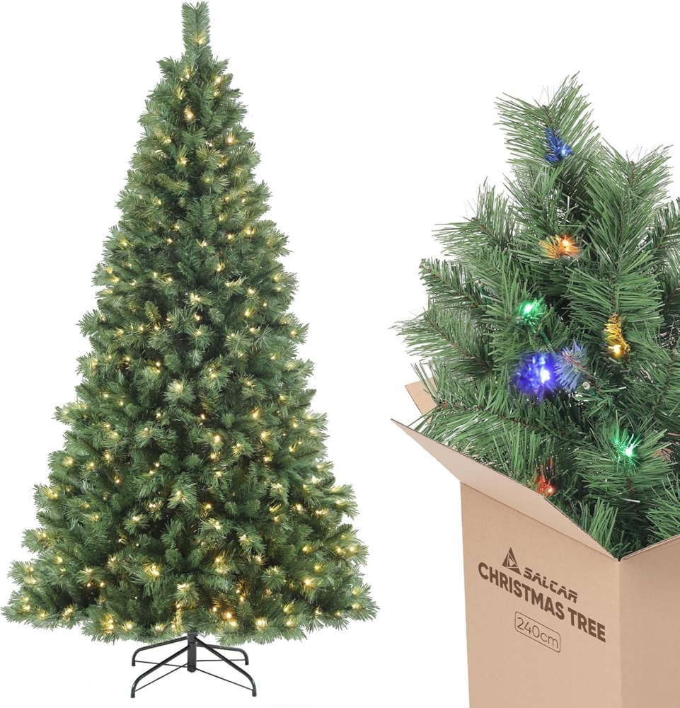 Salcar Künstlicher Weihnachtsbaum Künstlicher Weihnachtsbaum mit Beleuchtung Bunt und Warmweiß LED, 240cm mit 1168 Spitzen und 450 LEDs Bild 1