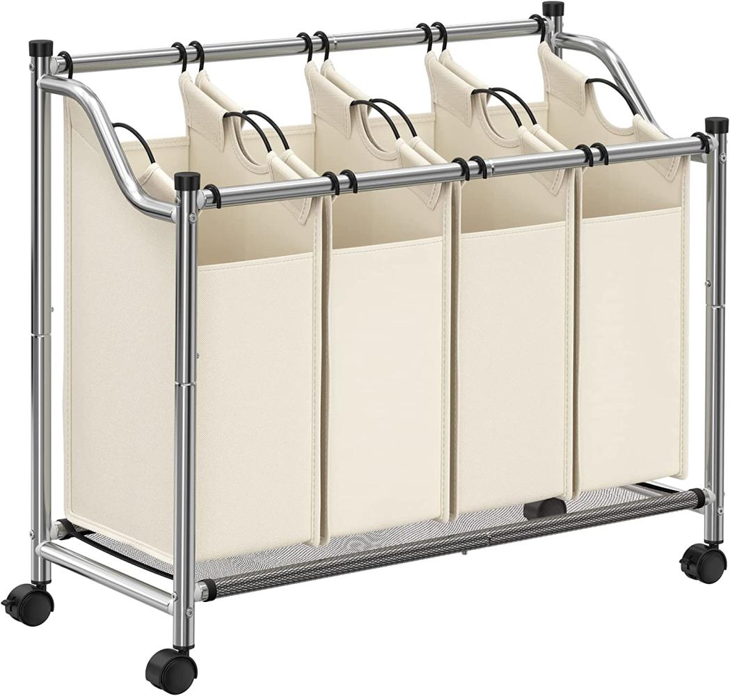 Songmics Wäschesammler auf Rollen mit 4 Fächern, Polyester Beige, 4 x 35 L / 87,5 x 38,5 x 67/81 cm Bild 1