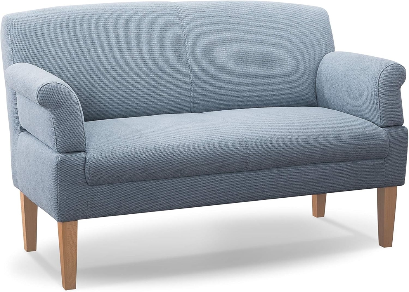 CAVADORE 2-Sitzer Küchensofa Malm, Sitzbank für Küche oder Esszimmer inkl. Armteilverstellung, Leichte Fleckentfernung dank Soft Clean, 152 x 97 x 78, Flachgewebe: hellblau Bild 1