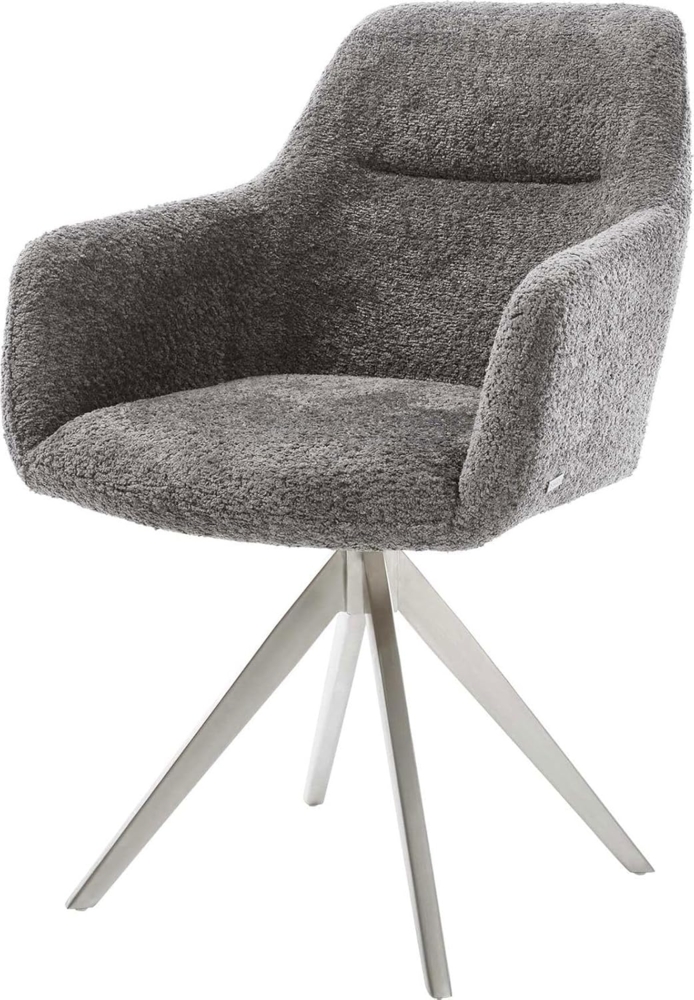 Esszimmerstuhl Pejo-Flex Bouclé Grau Kreuzgestell kantig Edelstahl Taschenfederkern Bild 1
