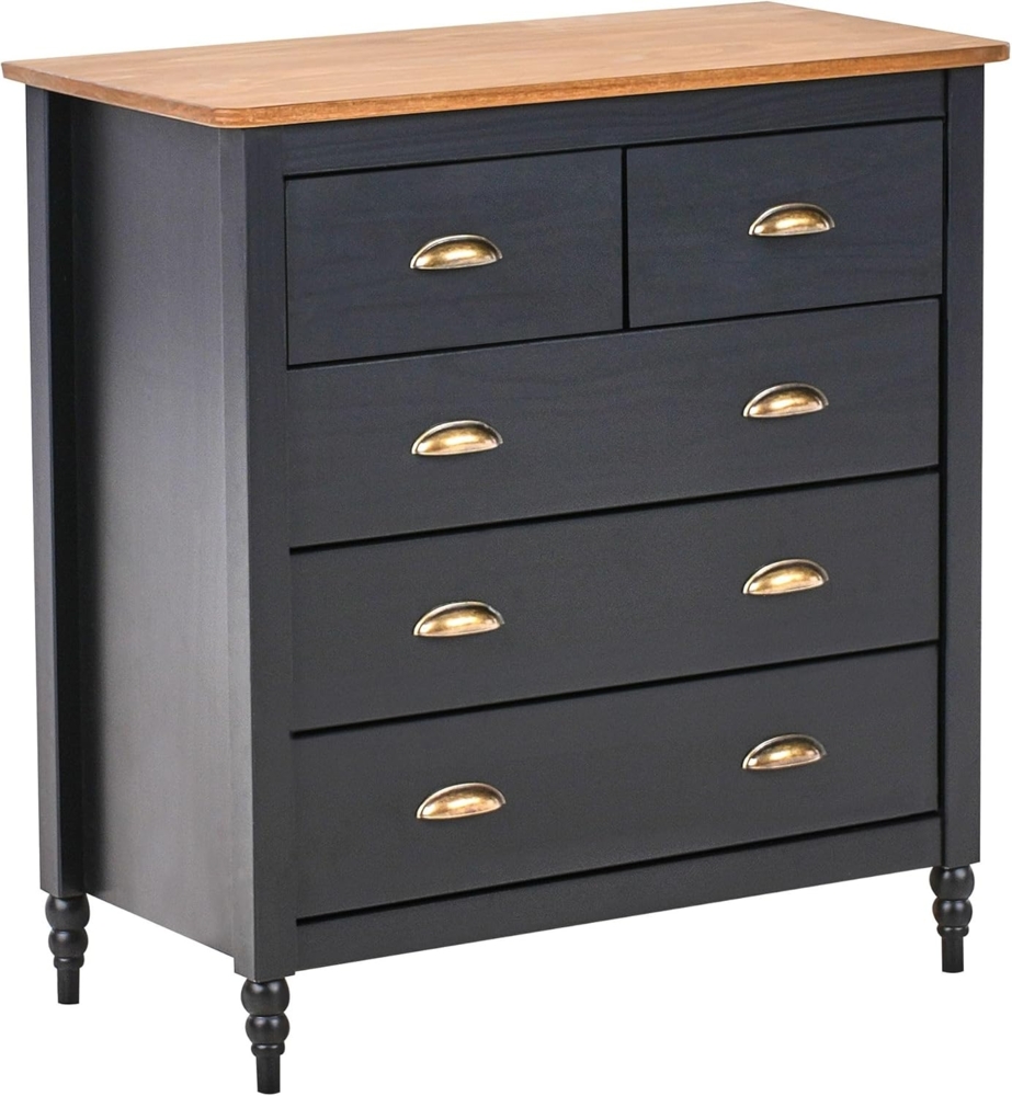 Kommode mit 5 Schubladen SHILLINGTON Kiefernholz Schwarz Bild 1