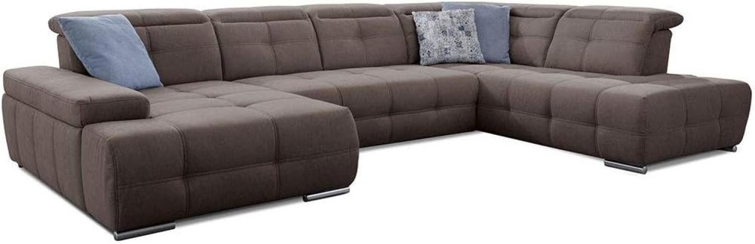 Cavadore Wohnlandschaft Mistrel mit verstellbaren Kopfteilen / U-Form Sofa mit leichter Fleckentfernung dank Soft Clean / Geeignet für Haushalte mit Kindern, Haustieren /343 x 77 x 228 / braun Bild 1