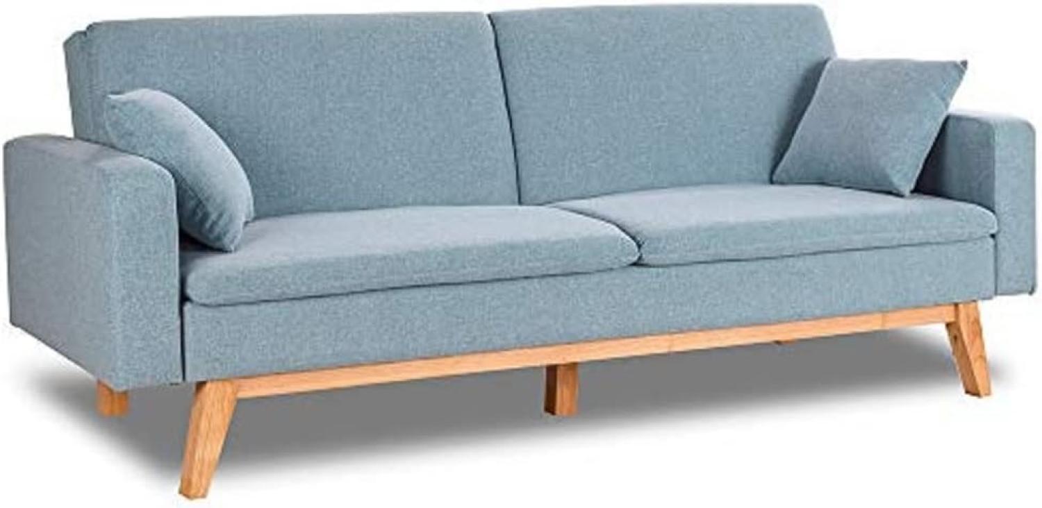 Don Descanso, Reine 3-Sitzer-Schlafsofa, Stoffpolsterung, Farbe Blau, Buch- oder Clic-Clac-Öffnungssystem, Sofagröße: 201 x 73 x 79 cm, Bettgröße: 201 x 99 x 42 cm, inklusive 2 Kissen Bild 1