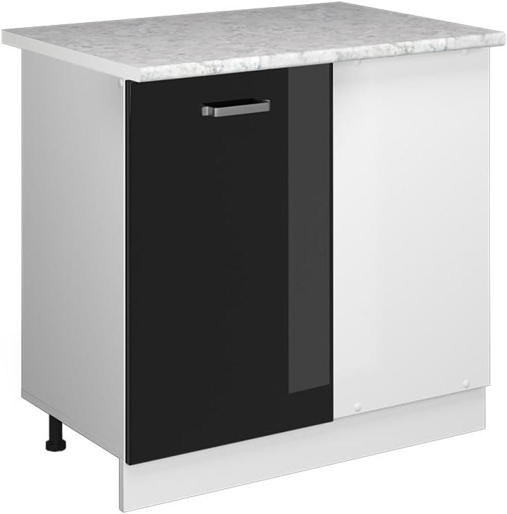 Vicco Eckschrank R-Line, Schwarz Hochglanz/Weiß, 86 cm mit Arbeitsplatte Bild 1