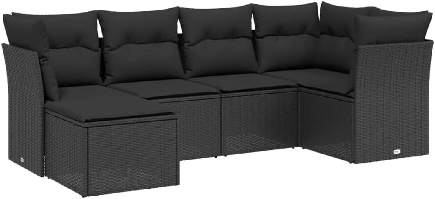 vidaXL 6-tlg. Garten-Sofagarnitur mit Kissen Schwarz Poly Rattan 3263171 Bild 1