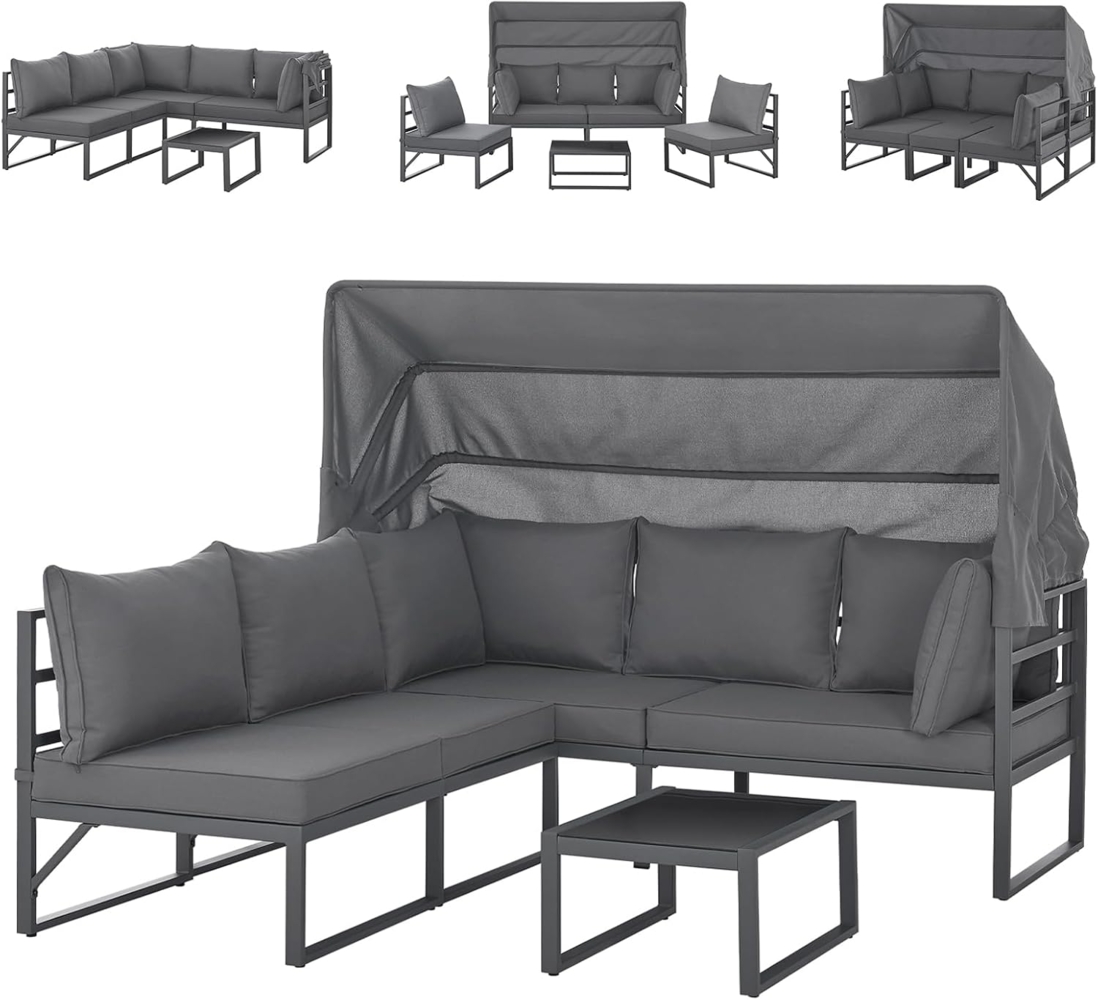 SVITA Gartenlounge-Set MAUI, (4-tlg), Outdoor-Möbelset mit Dach, Stahlgestell, Grau Bild 1