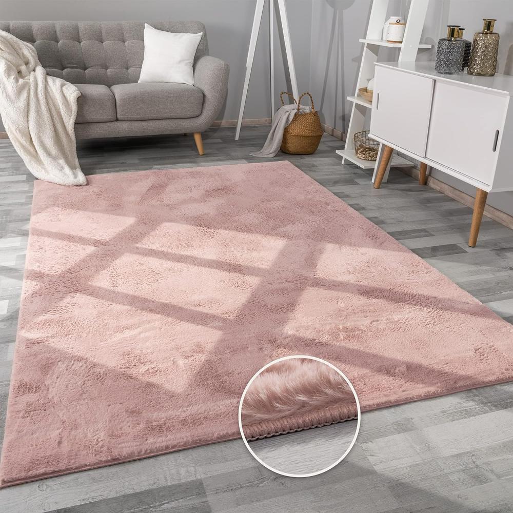 Paco Home Hochflor Teppich Wohnzimmer Flauschig Fellteppich Kunstfell Plüsch Shaggy Weich Fellimitat, Grösse:120x170 cm, Farbe:Pink Bild 1