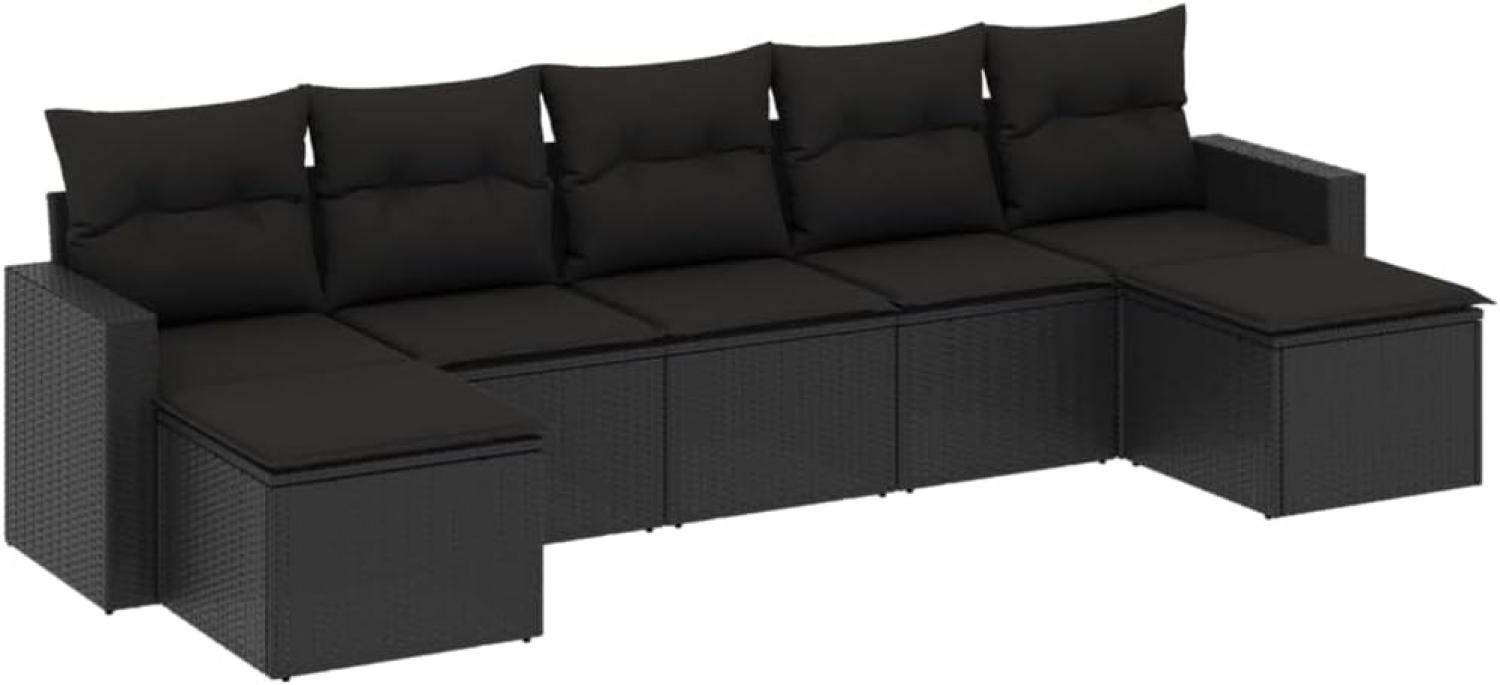 vidaXL 7-tlg. Garten-Sofagarnitur mit Kissen Schwarz Poly Rattan 3251672 Bild 1