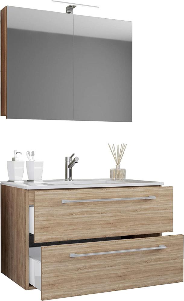 Badinos Bad Möbel Set Waschbecken Unterschrank Wandspiegel Badezimmer Waschtisch Bild 1