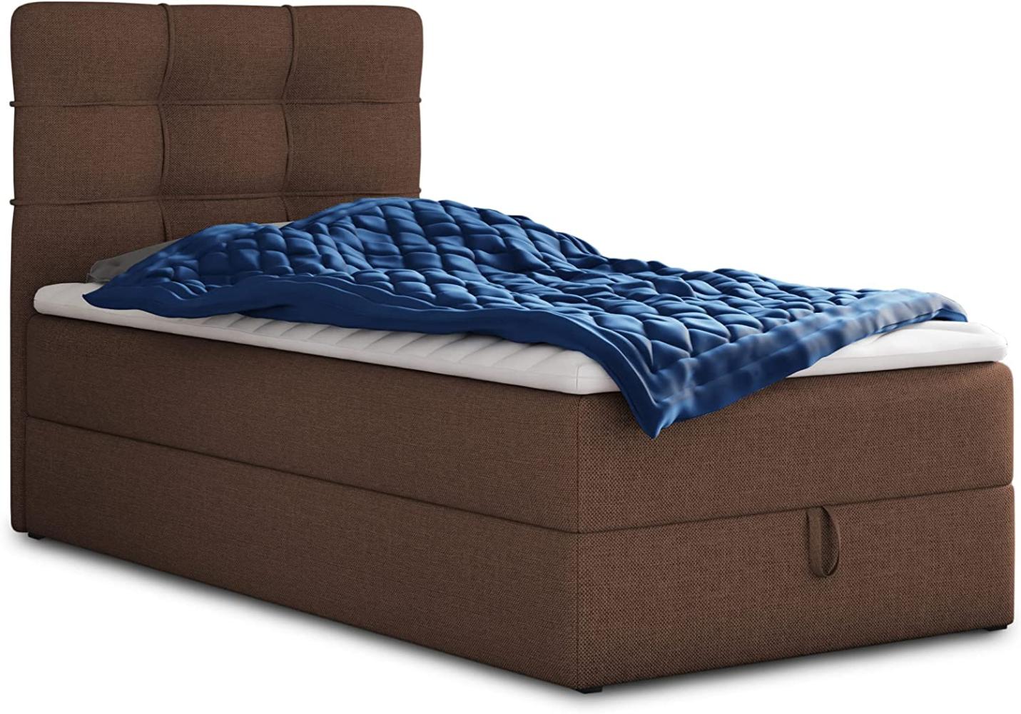 Sofnet 'Best Mini' Boxspringbett mit Bonell-Matratze, Bettkasten und Topper, Webstoff, Braun, 100 x 200 cm Bild 1