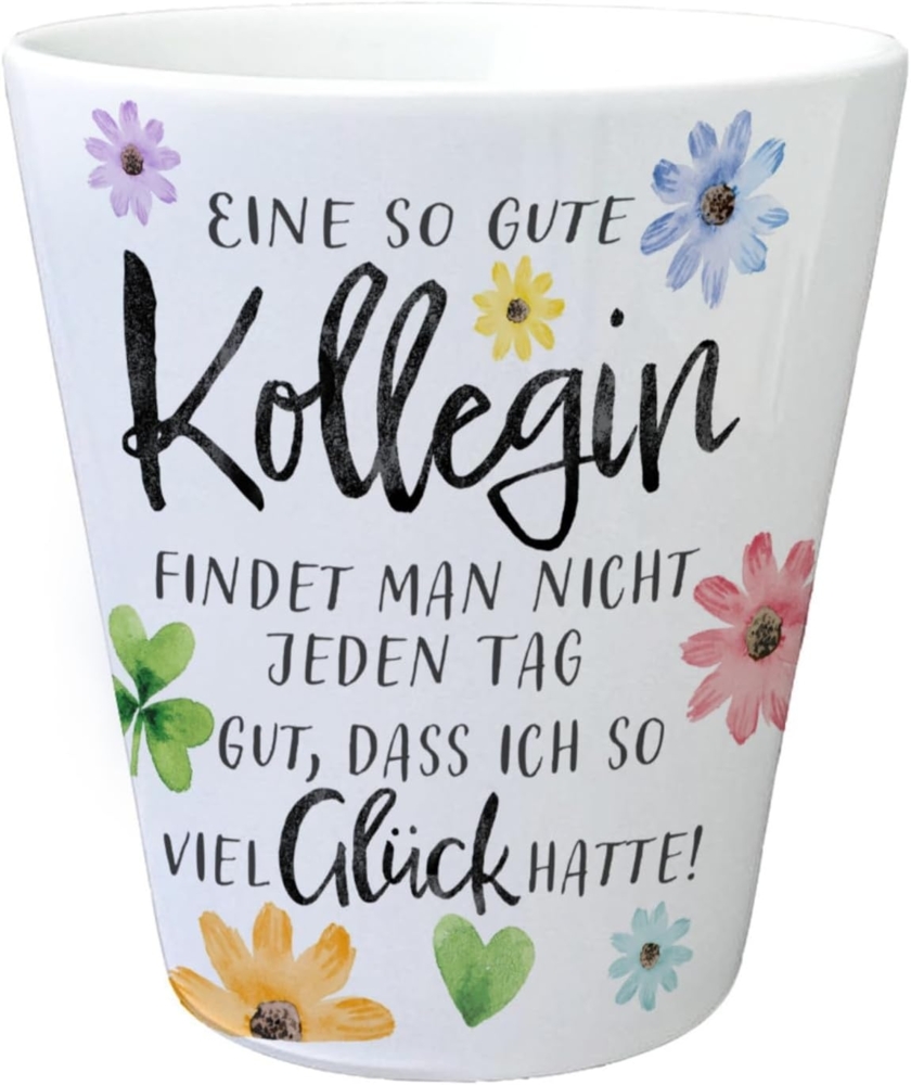 speecheese Blumentopf Blüten und Blätter Blumentopf mit Spruch Glück gehabt toller Kollegin Bild 1