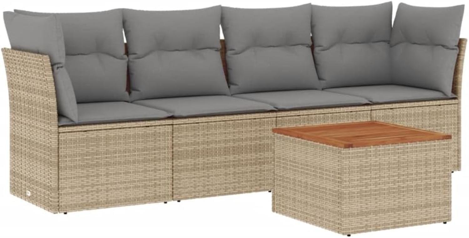 vidaXL 5-tlg. Garten-Sofagarnitur mit Kissen Beige Poly Rattan 3223476 Bild 1