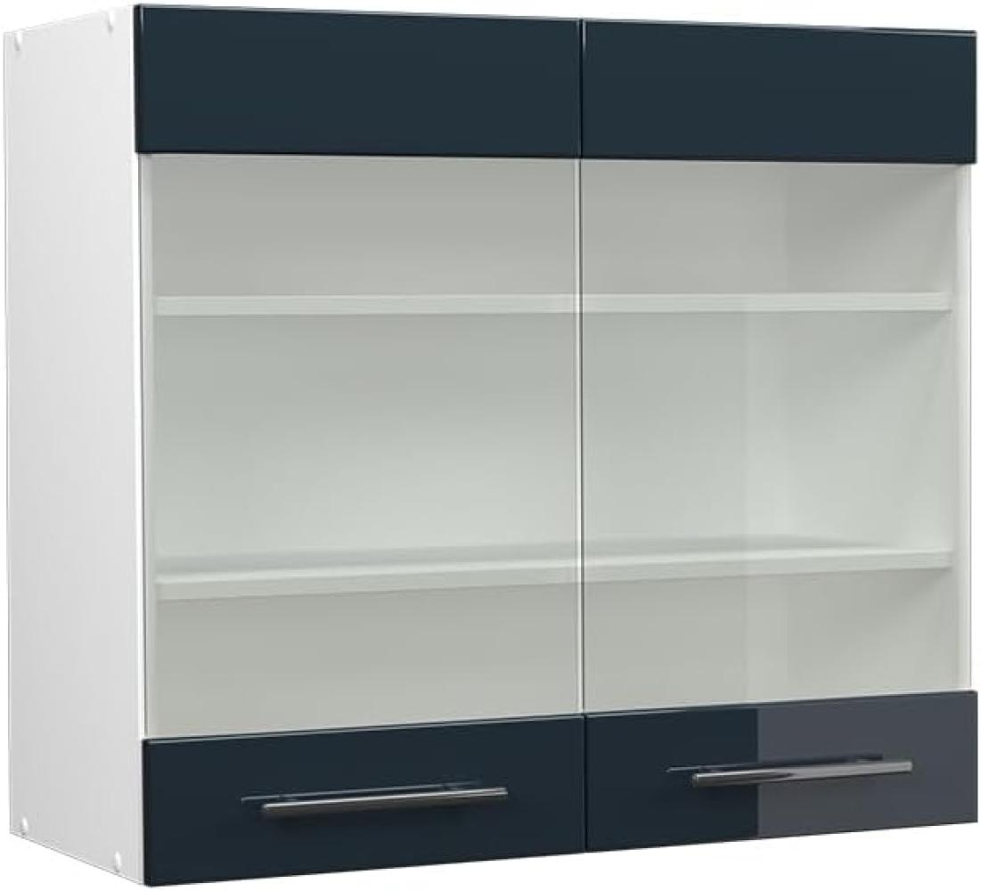 Vicco Glashängeschrank Fame-Line Weiß Dunkelblau Hochglanz 80 cm Bild 1