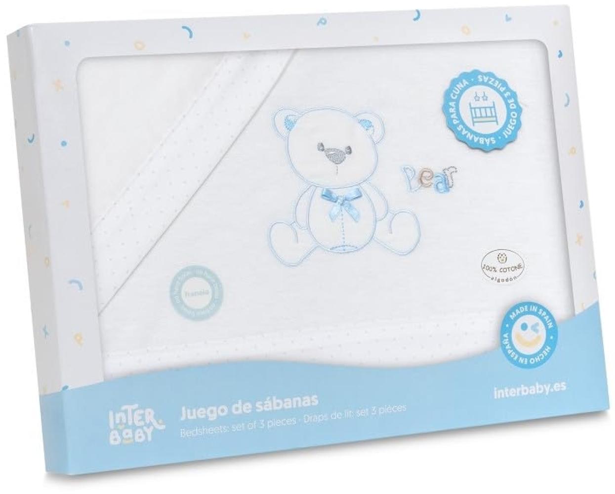 INTERBABY · Winter Kinderwagen-Bettlaken - Bettwäsche Flanell Set für Kinderwagen "Oso Lazo weiß und blau" · 100% Baumwolle Bild 1