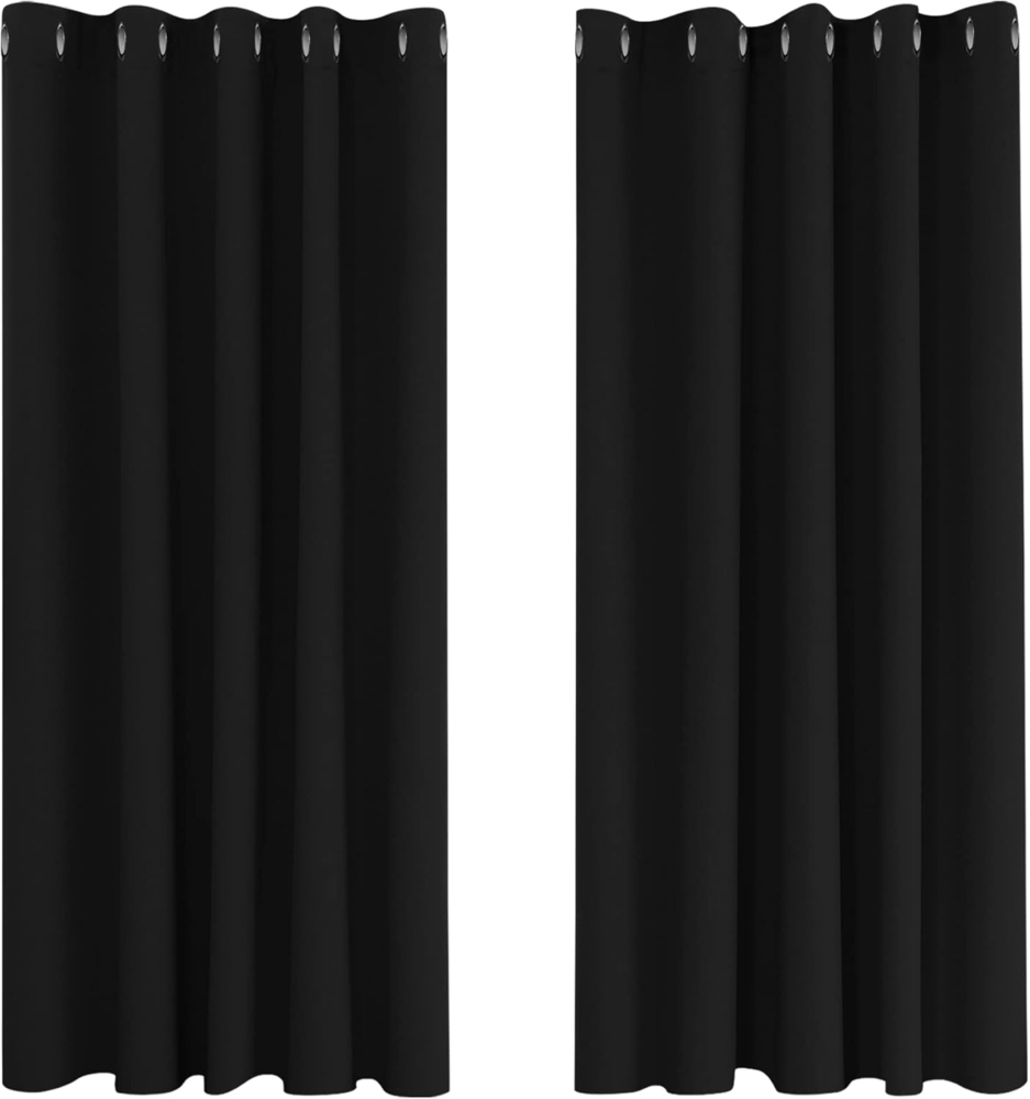 Deconovo Verdunkelungsvorhänge Vorhang Blickdicht Kälteschutzvorhang Blickdicht, 138x168 cm(HöhexBreite), Schwarz, 2er Set Bild 1