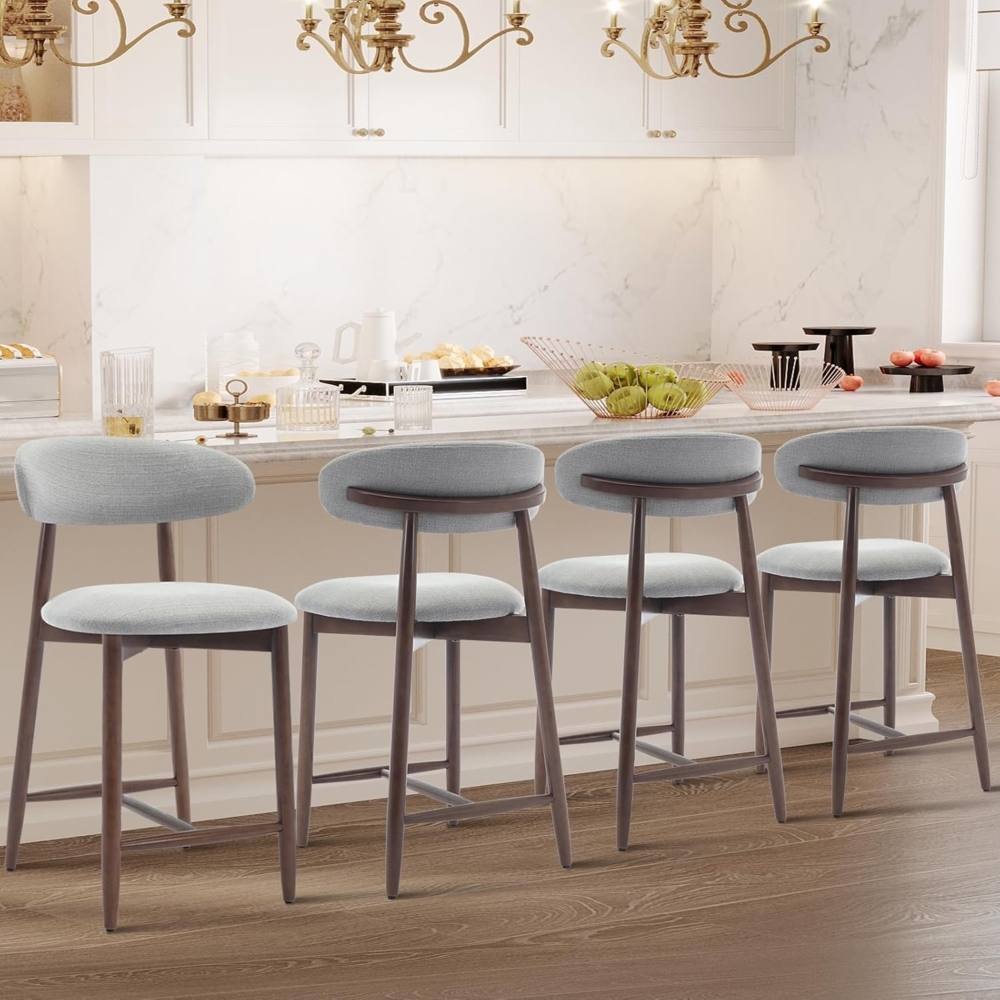 COLAMY Barhocker 4er Set, Bar Hocker mit Lehne, Küchenstühle mit Rückenlehne, Barstuhle mit Holzbeinen für Küche, Bar, Esszimmer, Büro, Hellgrau Bild 1