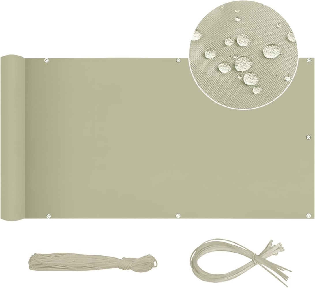 Sekey Balkon Sichtschutz Balkonabdeckung 90x300 cm, Balkonsichtschutz Balkonverkleidung Oxford mit Nylon Kabelbinder, Blickdicht Wasserdicht Windschutz, Taupe Bild 1