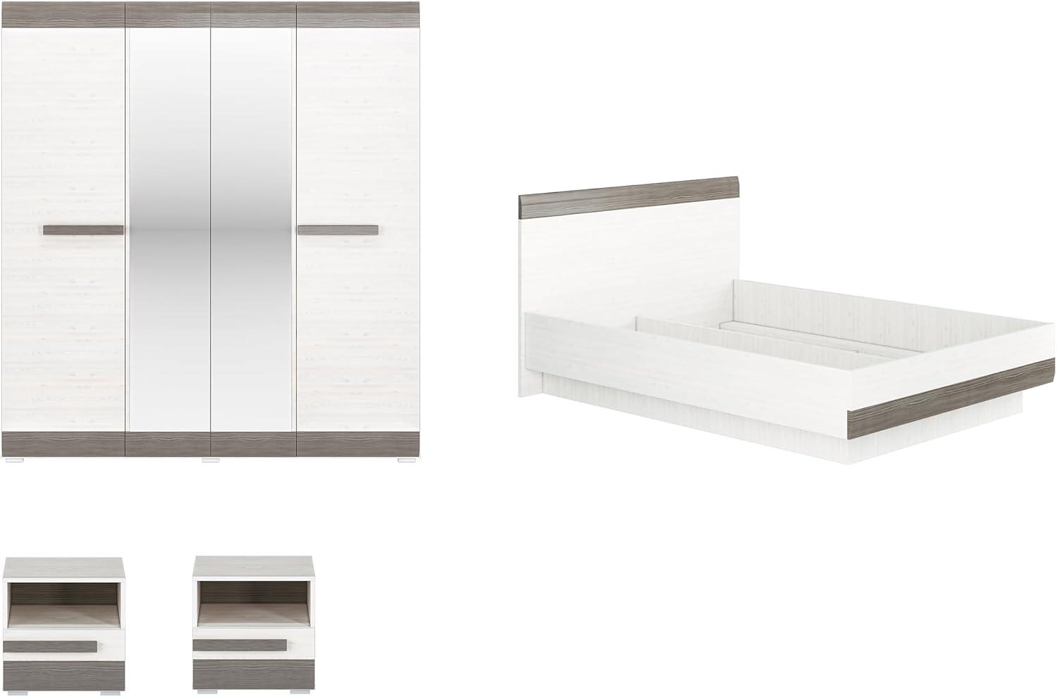 Schlafzimmer-Set "Blanco" komplett 4-teilig Pinie weiß grau MDF Bild 1