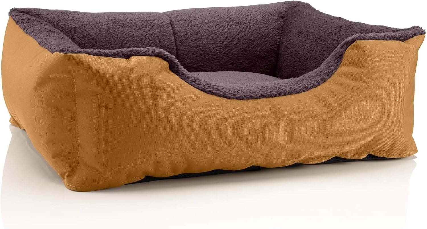 BedDog Hundebett TEDDY, Hundesofa aus Cordura und Microfaser-Velours, waschbares Hundebett mit Rand, Hundekissen vier-eckig (S) ca. 55x40x17cm, GOLDEN-BROWN (gold/braun) Bild 1