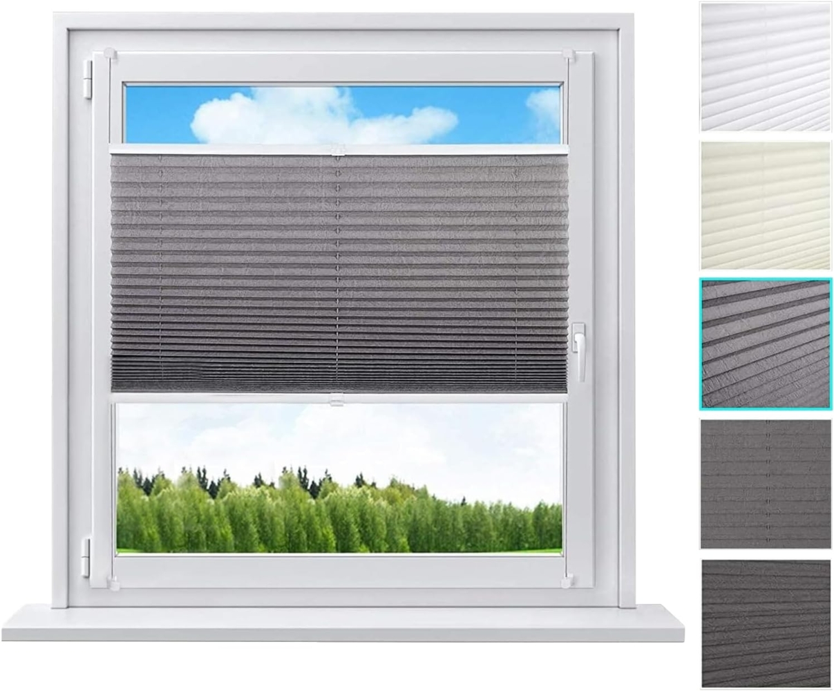 WOLTU Plissee ohne Bohren Klemmfix Faltrollo Jalousie Grau 100x130 cm (BxH), Plisseerollo Crushed Optik Sichtschutz und Sonnenschutz Easyfix lichtdurchlässig Rollo für Fenster & Tür Bild 1