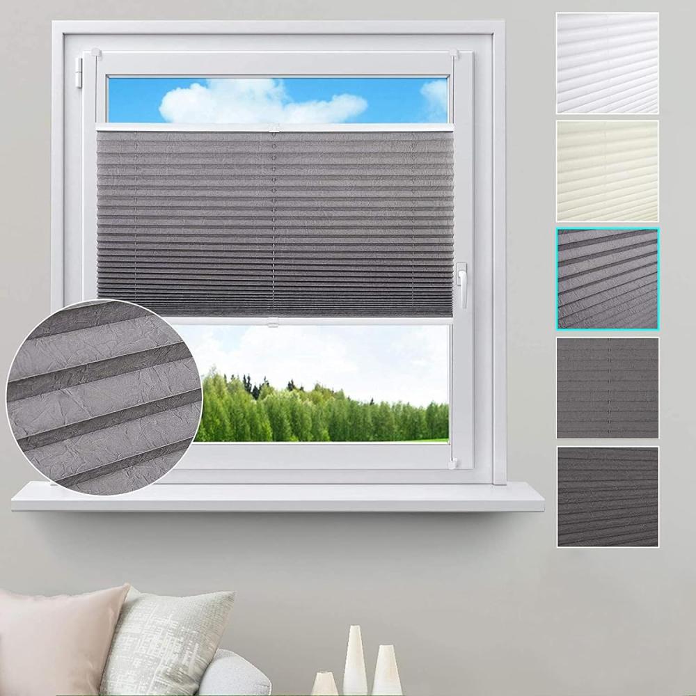 WOLTU Plissee ohne Bohren Klemmfix Faltrollo Jalousie Grau 100x130cm (BxH), Plisseerollo Crushed Optik Sichtschutz und Sonnenschutz Easyfix lichtdurchlässig Rollo für Fenster & Tür Bild 1