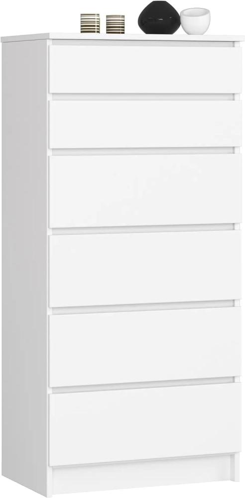 AKORD Kommode K60 mit 6 Schubladen | für das Wohnzimmer Schlafzimmer Schrank Büro Arbeitszimmer | Modernes Funktionales Design | B60 x H130 x T40 cm, Gewicht 43kg | Weiß Bild 1