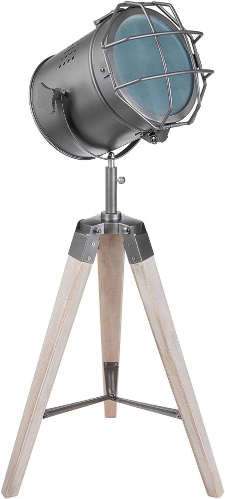 Stehlampe aus Metall - Stativbeine aus Holz - Industrial Design - 65 cm hoch - Grau Bild 1
