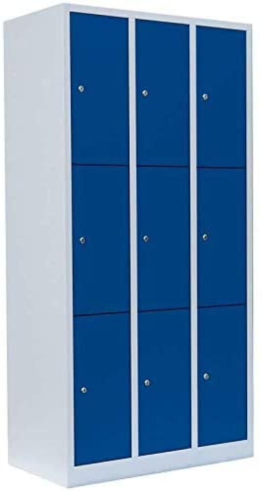 Schließfachschrank Wertfachschrank Fächerschrank Spind Umkleideschrank 9 Fächer-Spint Maße:180 x 88,5 x 50 cm Lichtgrau/Blau 520331 Bild 1