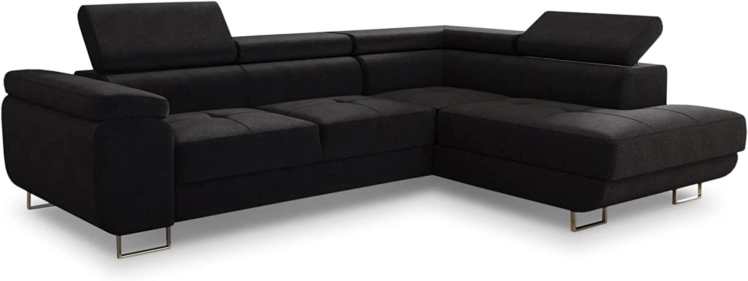 Ecksofa Caris mit Schlaffunktion und einstellbare Kopfstützen, Wohnlandschaft, Couchgarnitur, Bettkasten, Sofagarnitur, Couch, Sofa (Schwarz (Kronos 07), Ecksofa Rechts) Bild 1