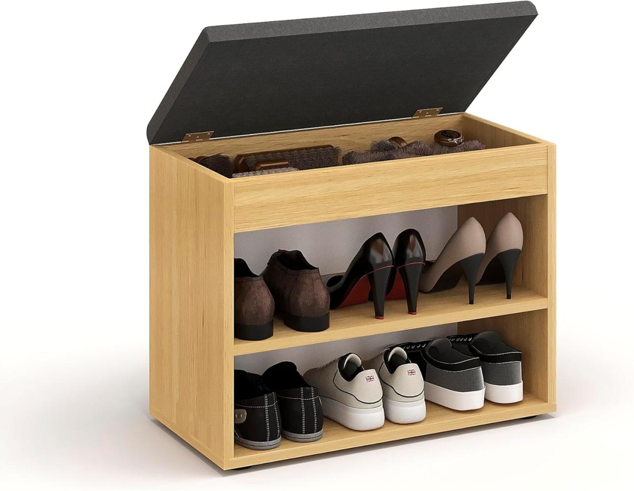 KOMTO Schuhschrank Schuhbank mit Sitzfläche Schuhregal Bank Sitzbank Flur Bank Sofia Buche 60 x 48 x 32 cm Bild 1