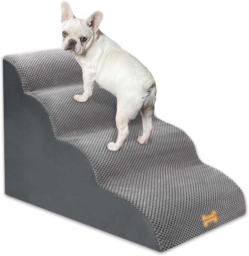 Nepfaivy Hundetreppe für Kleine Hunde 4-Stufig, Haustiertreppe für Bett und Sofa aus Hochdichtem Schwamm, Hunde Treppe Hunderampe mit Abnehmbarem, Waschbarem Bezug und Rutschfestem Boden, 75x50x40cm Bild 1