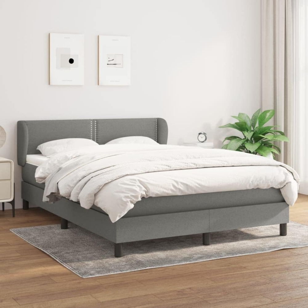 vidaXL Boxspringbett mit Matratze Dunkelgrau 140x200 cm Stoff 3126166 Bild 1