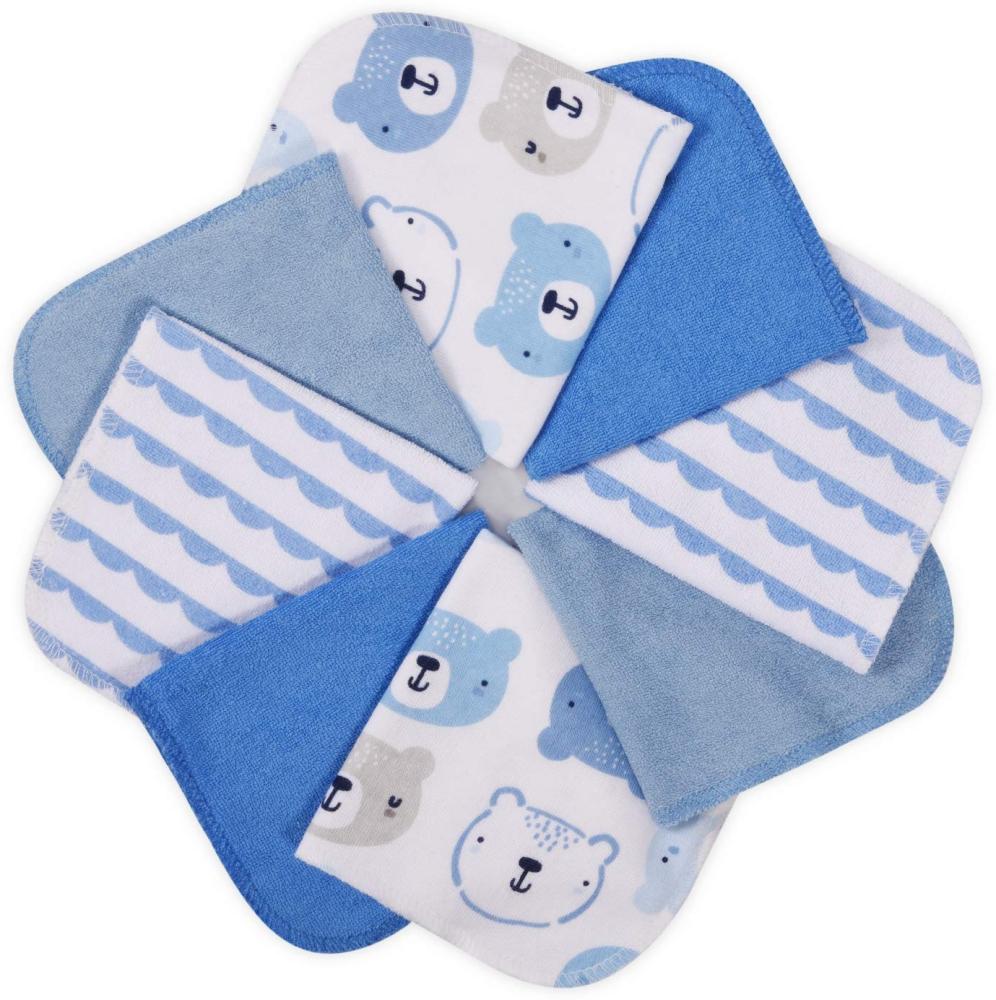 momcozy Baby Waschlappen, 8 Stück Baby Handtücher Set, Weiche Baby Gesichtstücher, Spucktücher Baby, Baumwolle Mulltücher Baby, Baby Badetuch für Babys, Mädchen, Jungen, 25 X 25 cm, Blau Bild 1