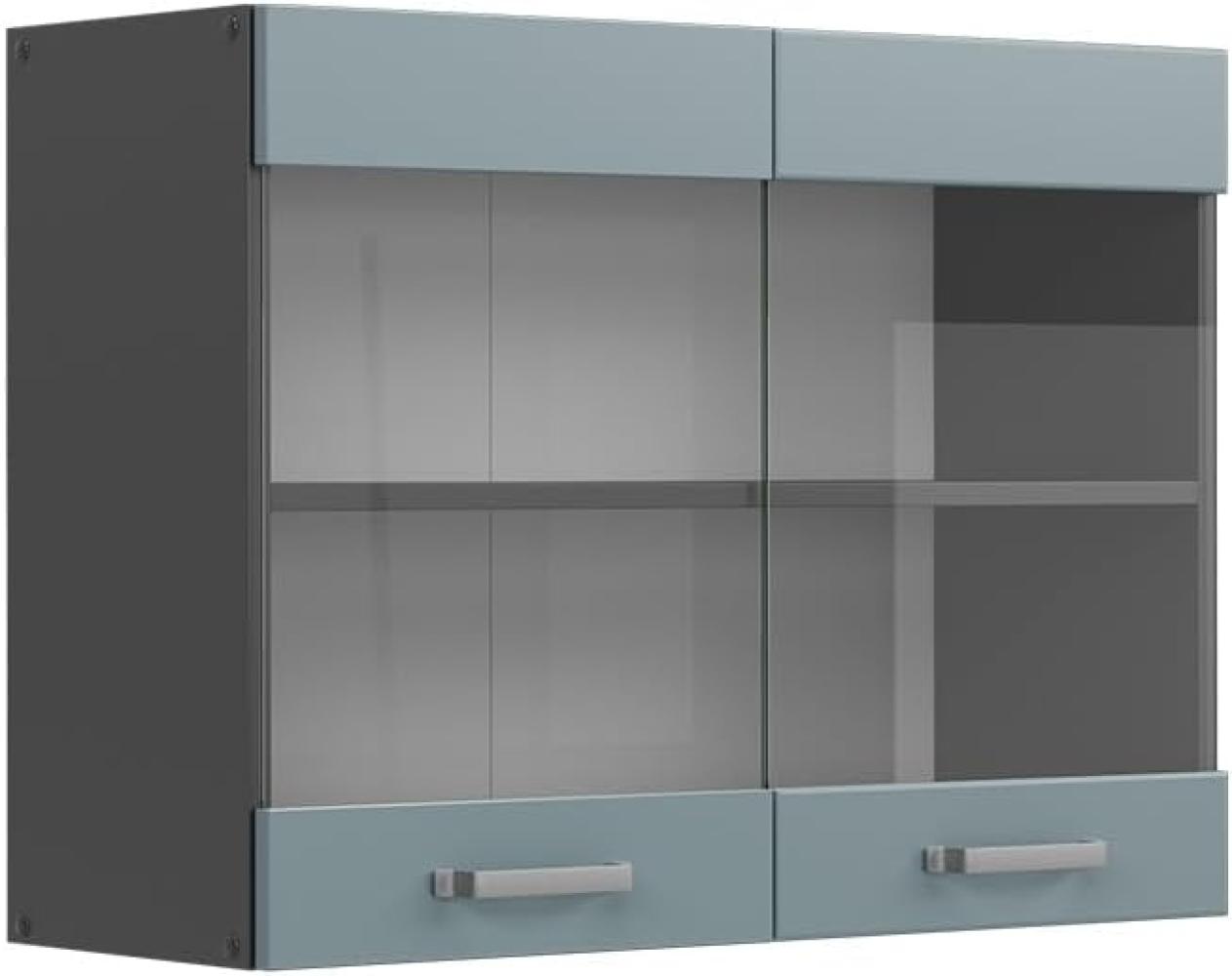 Vicco Glashängeschrank R-Line, Blau-Grau/Anthrazit, 80 cm Bild 1