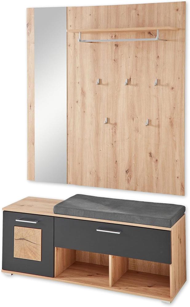 Garderobe Set Paneel Bank und Spiegel FUN Artisan Eiche / schwarz ca. 126 x 193 x 38 cm Bild 1