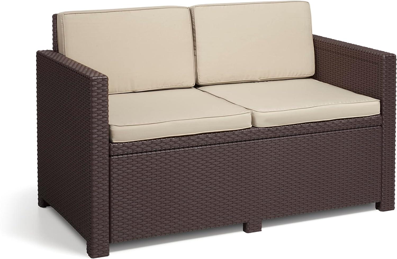 Allibert by Keter Gartenlounge Sofa Victoria, braun/taupe, 2-Sitzer, inkl. Sitz- und Rückenkissen, Kunststoff, flache Rattanoptik Bild 1