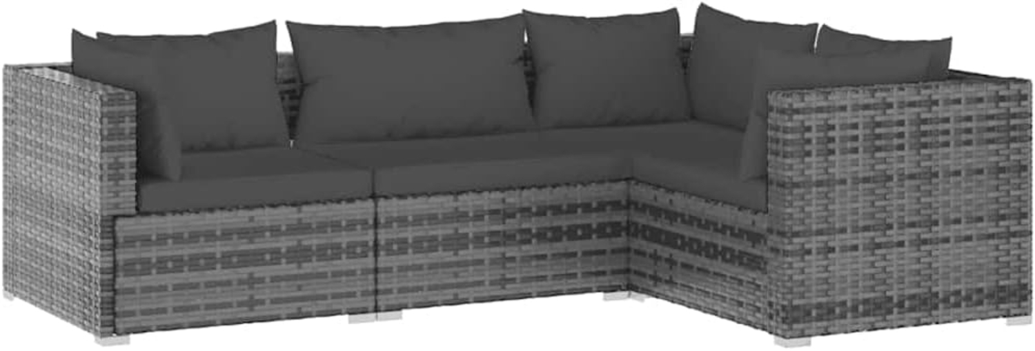 vidaXL 4-tlg. Garten-Lounge-Set mit Kissen Poly Rattan Grau 3101677 Bild 1