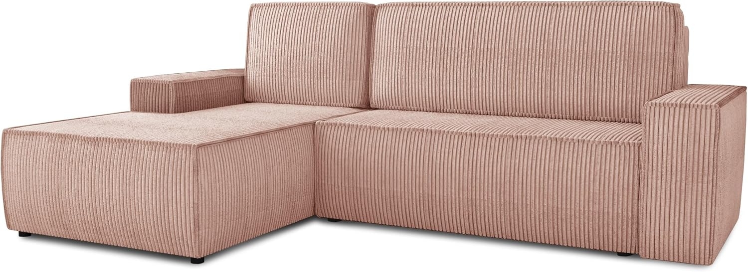 Ecksofa Totti L mit Schlaffunktion und Bettkasten - Cord Stoff - L-Form Couch, Polstersofa, Schlafsofa, Sofagarnitur (Rosa (Poso 052) Seite: Links) Bild 1