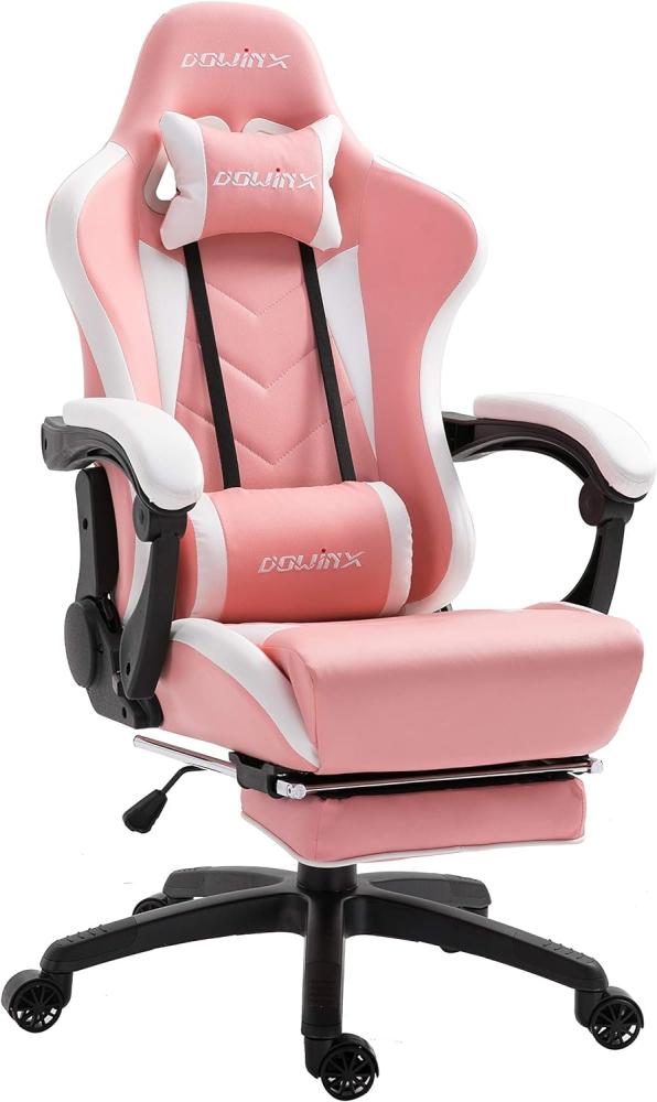 Dowinx Gaming Stuhl Ergonomischer Gamer Stuhl mit Lendenwirbelstütze, PC Bürostuhl Rückenlehne Verstellbarer Drehsessel mit Fußstütze (Rosa) Bild 1