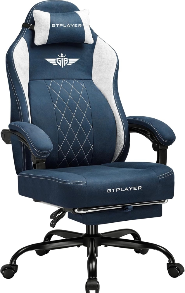 GTPLAYER Gaming-Stuhl aus Stoff, Bürostuhl mit Integrierte Lendenwirbelstütze, Bürostuhl, Gaming chair mit Federkissen und Fußstütze 136KG Bild 1