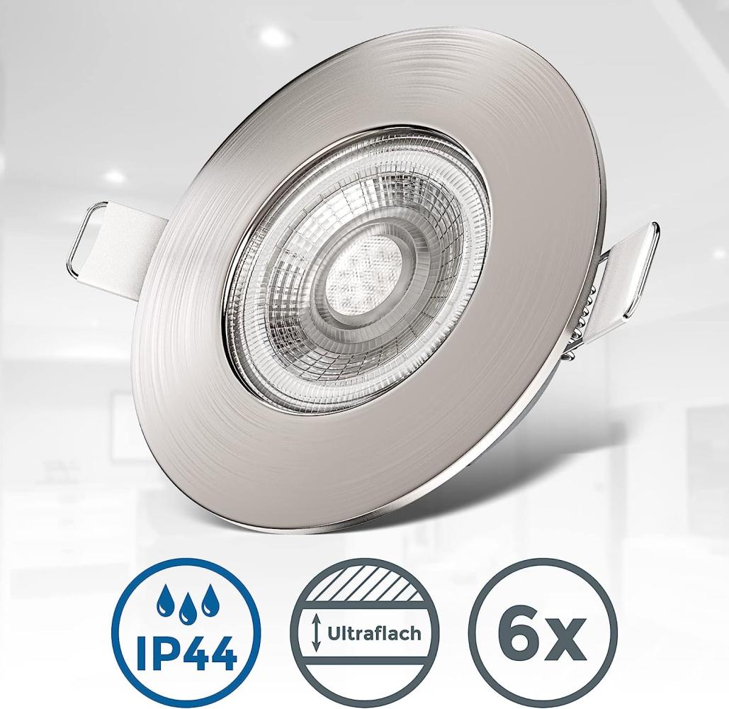 B.K.Licht LED Einbaustrahler LED Bad Einbauleuchten 6er Set Ultra-Flach 25mm - BKL1278, LED fest integriert, Warmweiß, Ø90mm Matt-Nickel 6 x 5W 6x 460 Lumen 3.000K IP44 Badspots Deckenspots Bild 1